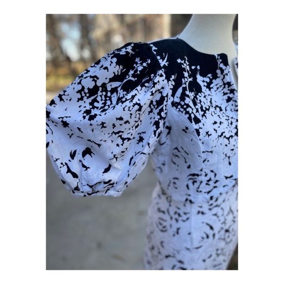 Vintage 1980s Wiggle Dress Set Bolero Black White Abstract New Wave Sz S Cotton - Picture 11 of 16